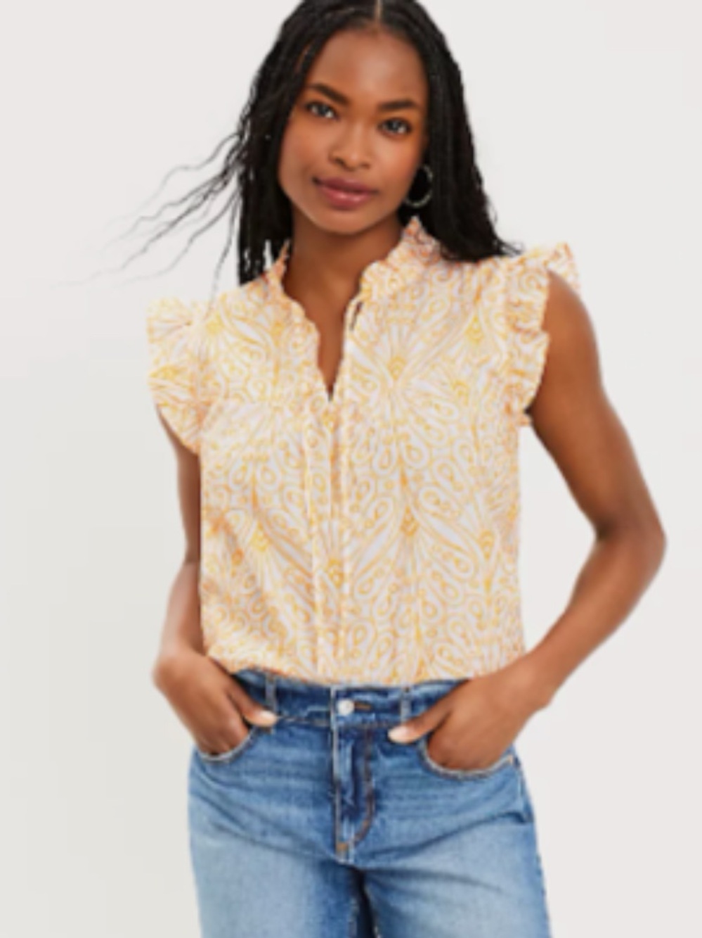 LOFT Flutter-Sleeve Embroidered Top